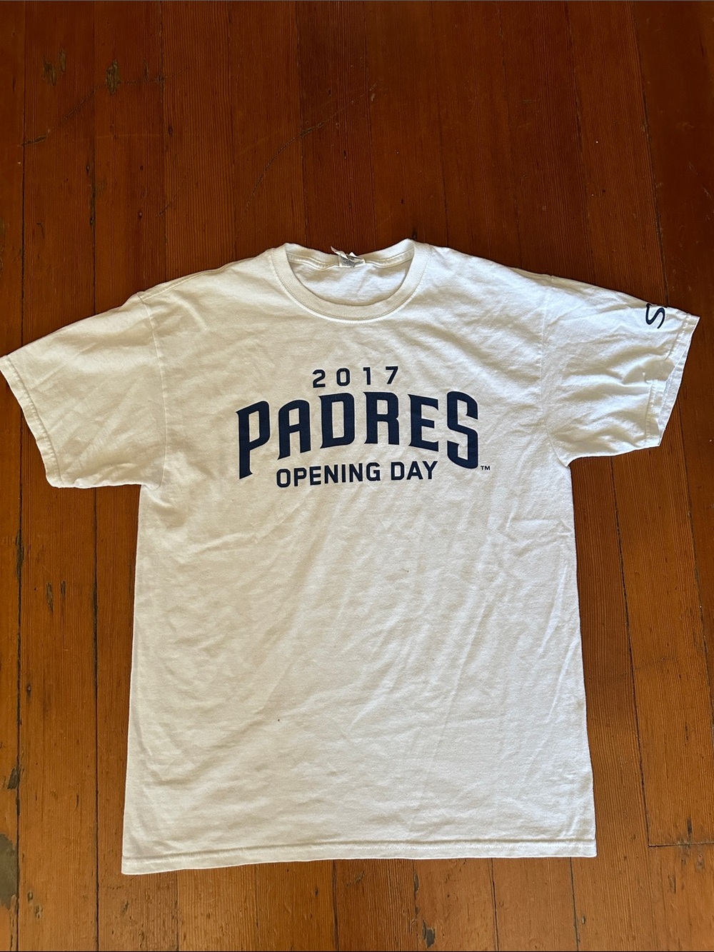 2017 San Diego Padres Opening Day MLB Baseball White Graphic Tee Blue Graphics
